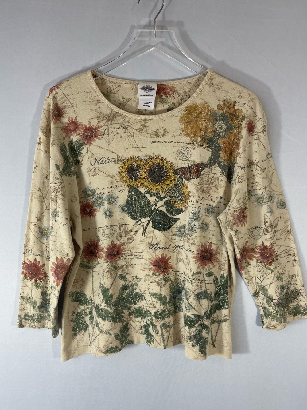 Y2K Bedazzled Sunflower Autumn Long Sleeve T Shirt XXL